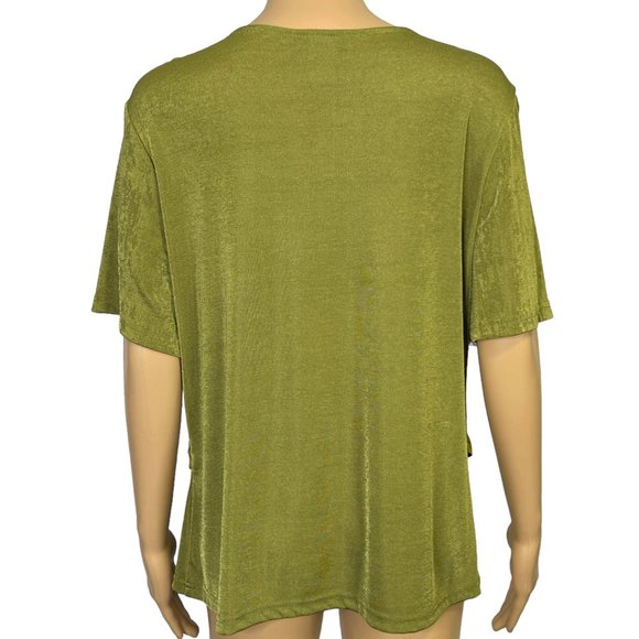 Cascais Of California Womens L Green Blue Short Sleeve Stretch Blouse Shirt - Picture 7 of 11
